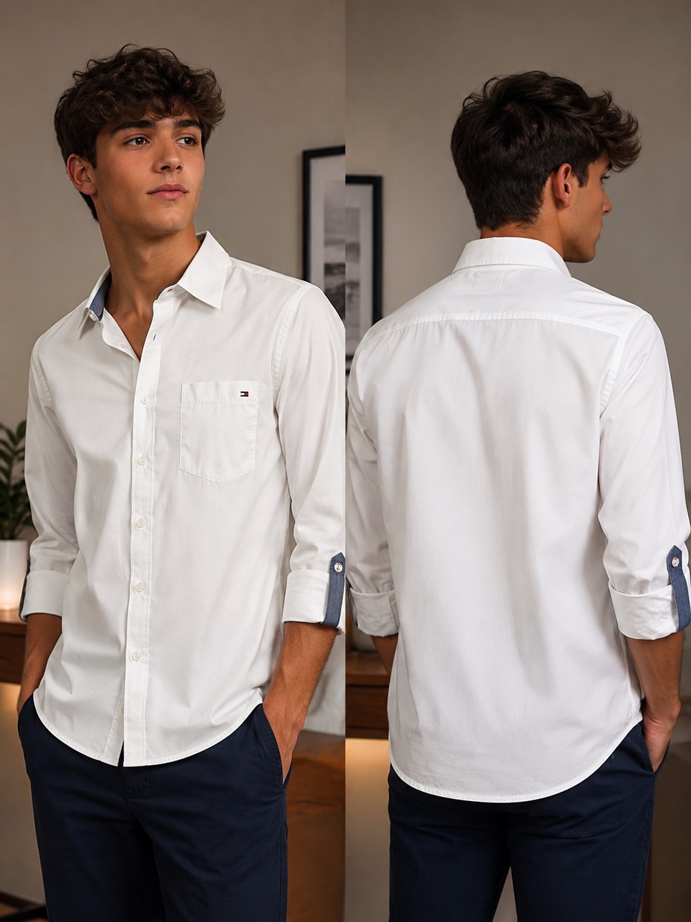 Tommy Hilfiger Men's White Long-Sleeve Button-Down Shirt